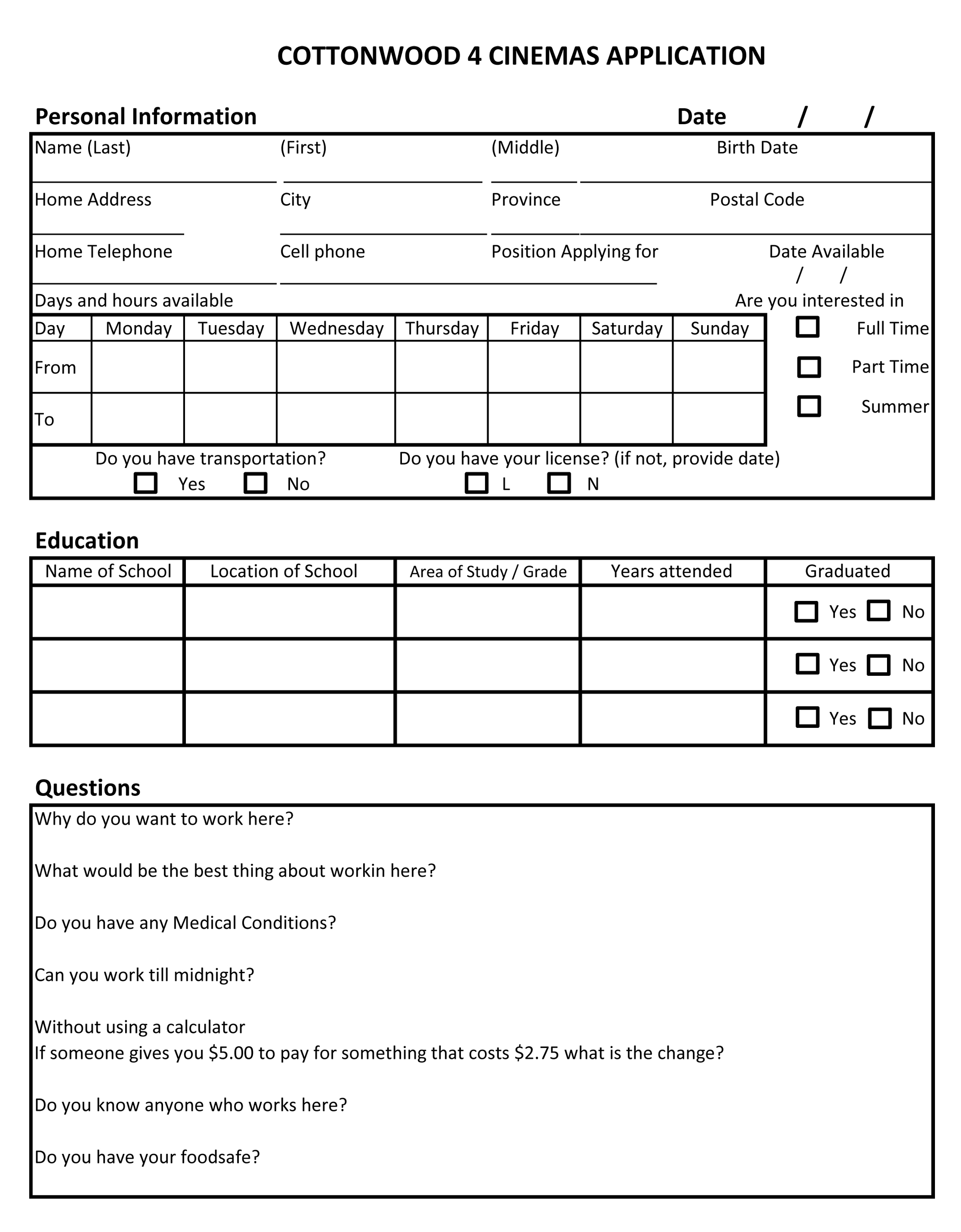 Cottonwood 4 Cinemas Application